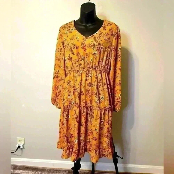 Yellow Floral Long Sleeve Dress - Small - Picture 1 of 4